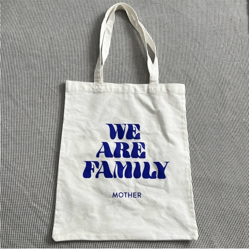 MOTHER Denim We Are Family Graphic Reusable Tote Bag White Blue
